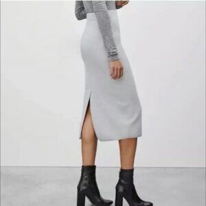 Aritzia Elegant Gray Wool Slit Midi Pencil Skirt